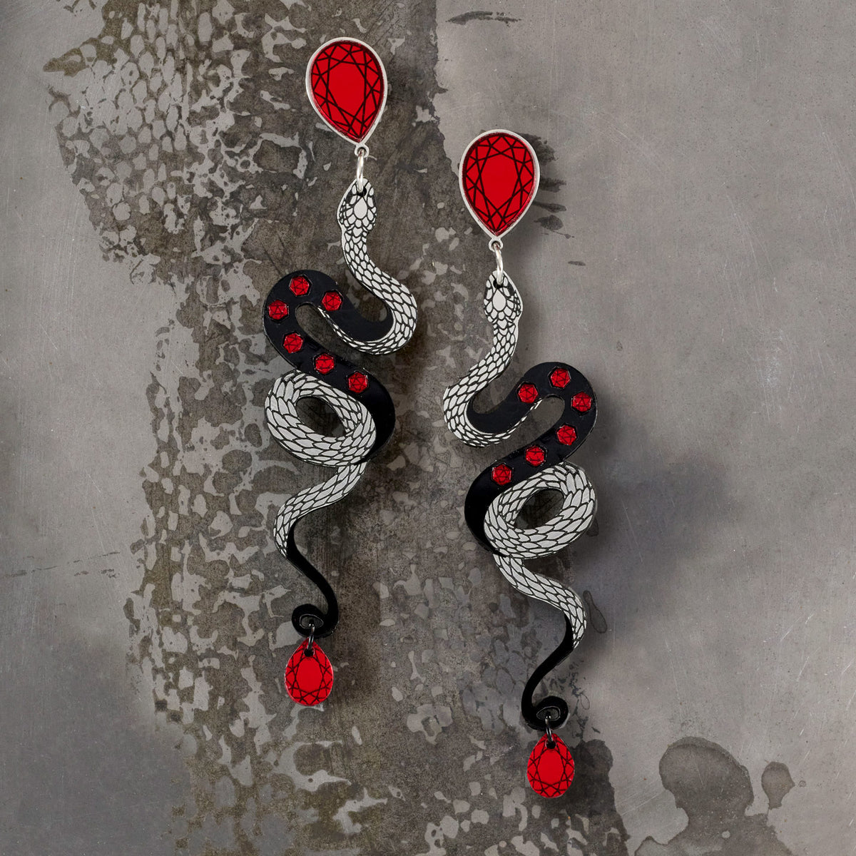 Sly As a Snake | Red, White, Black Snake on sale Earrings