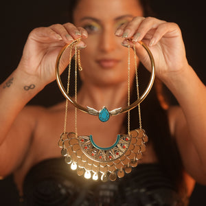 CLEOPATRA STACKABLE 3 IN 1 NECKLACE | Teal and Gold