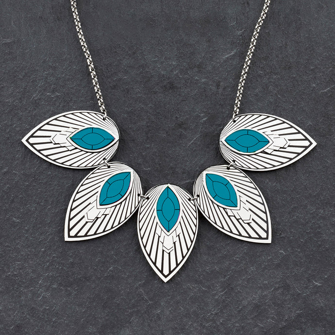 THE ATHENA I Teal and Silver Art Deco Collar Necklace