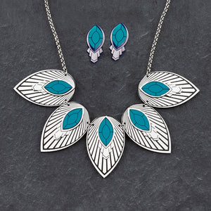 THE ATHENA I Teal and Silver Art Deco Collar Necklace