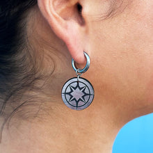 Load image into Gallery viewer, GLOBAL GLAMAZON HOOPS | Silver Crest Charmed Chunky Hoop Earrings | Limited Edition