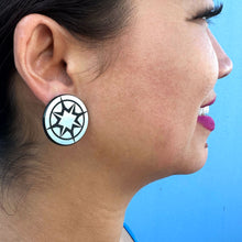 Load image into Gallery viewer, GLOBAL GLAMAZON DISCS | Silver Crest Earrings in 3 Sizes | Limited Edition